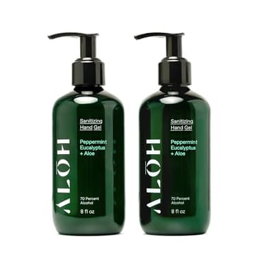 ALŌH Sanitizing Hand Gel 2-pack | Peppermint Eucalyptus + Aloe | 70% Alcohol Hydrating Hand Sanitizer Gel with Essential Oil, for Kids & Adults | 8oz Bottle (Set of 2)
