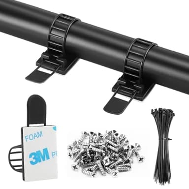 50Pcs Adhesive Cable Management Clips with 50Pcs Zip Ties, Adjustable Nylon Cable Strap Ties Wire Clips Clamps Organizer with Strong Adhesive Tape, Extra Screw & Hole - 3.35 Inch Black