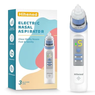 Electric Nasal Aspirator for Baby, Nose Aspirator for Toddlers, Rechargeable Baby Nose Sucker, Nose Cleaner with 3 Silicone Tips, 5 Suction Levels, Music and Light Soothing Function，Blue