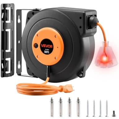VEVOR 50FT Retractable Extension Cord Reel, Heavy Duty 14AWG/3C SJTOW Cord