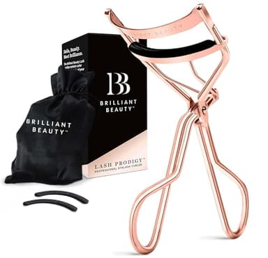 Brilliant Beauty Eyelash Curler with Satin Bag & Refill Pads - Award Winning - No Pinching, Just Dramatically Curled Eyelashes for a Lash Lift in Seconds (Rose Gold)