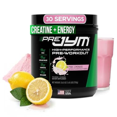 JYM Supplement Science Pre JYM Pink Lemonade Pre Workout Powder for Men & Women, BCAAs, Nootropics, Creatine HCI, Citrulline, Beta-Alanine, Betaine, Taurine, Huperzine, 30 Servings