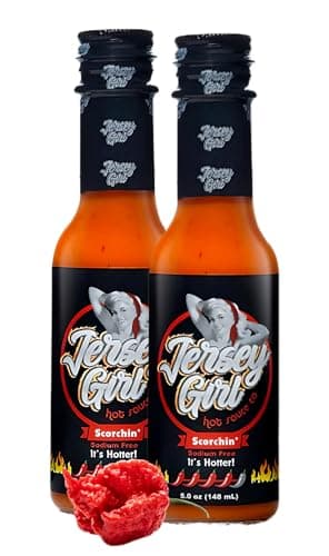 Jersey Girl Scorchin' No Salt/Sodium Free Hot Sauce 5oz (Carolina Reaper & Dragon's Breath Pepper Sauce (2 Pack) - All Natural