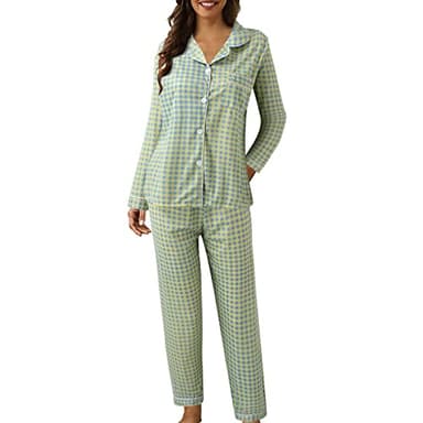 GOSEAGOTOFUN Cute Pajama Sets for Women Long Sleeve Sleepwear Button Loungewear Soft 2 Piece Pj Set with Pockets Long Pants