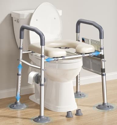 Bluelog Raised Toilet Seat with Handles, Width & Height Adjustable Toilet Seat Risers for Seniors, Heavy Duty 400lbs Elevated Toilet Seat for Elderly, Pregnant, Handicap, Fit Any Toilet