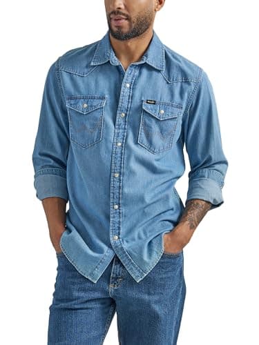 Wrangler Men's Iconic Cowboy Wash Denim Shirt, Medium