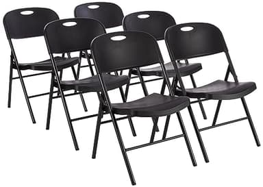 Amazon Basics Sturdy Foldable Plastic Chair, Portable, 350-Pound Capacity, Black, 6-Pack