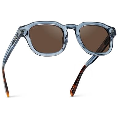 WearMe Pro WMP Eyewear – Men’s Square Polarized Sunglasses: Thick Acetate Frame, Bold Geometric Shape, Retro 60s Design (Denim Blue/Brown Lens)