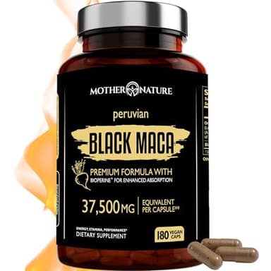 Black Maca Root 50:1 Extract 37,500mg – 180 Capsules Organic Peruvian Maca Peruana Supplement for Men | High Potency Energy, Mood & Performance Support | Vegan, Non-GMO