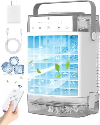 Portable Air Conditioner, Personal Evaporative Air Cooler with Dual Tank, 2 Mist Modes, 3 Wind Speed, USB Powered Desk Cooling Fan with 7-Color Mood Lighting for Office/Bedroom