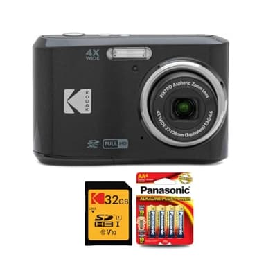 Kodak PIXPRO FZ45 Digital Camera (Black) Bundle with 32GB Class 10 UHS-I U1 SDHC Memory Card and AA High-Performance Alkaline Batteries (4-Pack) (3 Items)