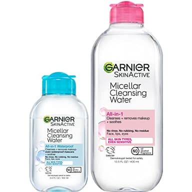 Garnier Micellar Cleansing Water, For All Skin Types, 13.5 fl oz + Micellar Cleansing Water, For Waterproof Makeup, 3.4 fl oz