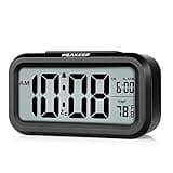 Peakeep Night Light Digital Alarm Clock Battery Operated with Indoor Temperature, Desk Small Clock (Black)