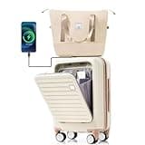 Anwick Carry on Luggage with Front Pocket, Hard Shell Luggage Suitcase with USB Port and Cup Holder, 20" Rolling Luggage with Expandable Travel Bag (Ivory Gloden, Carry-On 20-Inch)