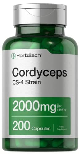 Horbäach Cordyceps Mushroom Capsules | 200 Count | CS-4 Strain Cordyceps Sinesis | Non-GMO Herbal Supplement