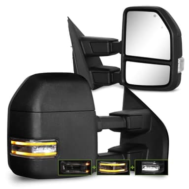 Siziom Towing Mirrors for F150 Ford Pickup 2021-2025, F250 (2023-2025) Tow Mirrors with Turn Signal & Running Light Heated Power Glass Pair Set (Unpainted)