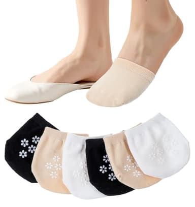 Thrymme 3 Pairs Mule Socks Women, Half Socks for Women Mules No Show Toe Covers, Breathable & Non-Slip Liner Sock for Slides & Sandals, Black/Beige/White