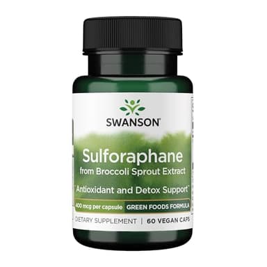 Swanson Sulforaphane - Broccoli Sprout Extract Supporting Cellular, GI Tract, and Liver Health - Natural Supplement Standardized to 0.4% Sulforaphane - (60 Veggie Capsules, 400mcg Each)