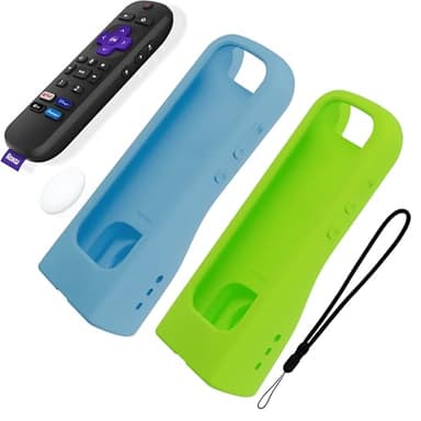 GripStand™ Roku Voice Remote Cover: Stand Up Design, Enhanced Grip, Silicone Case: Fits TV Streaming Stick Plus 2025 4K/HD/HDR, Compatible with AirTag and TileMate, 2 Pack Lime + Sky Glow by 73&Sunny