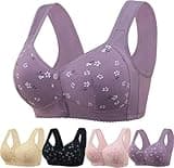 Daisy Bras for Older Women No Underwire Front Closure Comfort Senior Wireless Snap Closing Bra Purple 44C