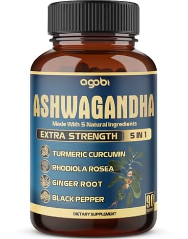 Ashwagandha Extract Capsule - Great Strength - 5in1 Blended Ginger, Turmeric, Rhodiola Rosea & Black Pepper - 90 Capsules for 3 Months - Strength, Spirit & Immune Support