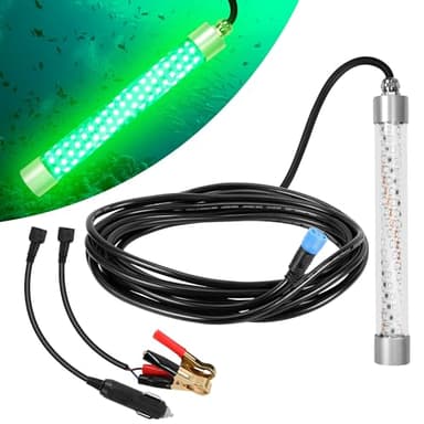 HUSUKU FS0-1 Underwater Green LED Fishing Light with Power Clamp 12V, 100W 10,000LM / 16.4ft Cord Night Fishing Lights, IP68 Submersible Fish Lamp Attractor for Snook Crappie Squid Shrimp