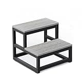 LIANTRAL Step Stools for Adults Kids, 2 Step Stool, Heavy Duty Steel & Sturdy Wooden Step Stool Helper, Supports Up to 500lb, Foot Stool for High Bed Kitchen Bathroom - Grey