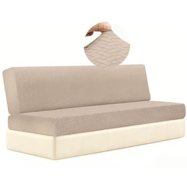 DIFEDO 2 Piece RV Couch Covers for Sofa Bed, Stretch Elastic Camper Slipcover for RV Jackknife Sofa Bed, Washable Anti-Slip Furniture Protector, Pet Friendly & Wrinkle Free (Khaki)
