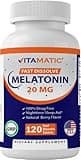 Vitamatic Melatonin 20 mg Tablets | Vegetarian, Non-GMO, Gluten Free | HIGH Potency 20 MG | Natural Berry Flavor 120 Tablets