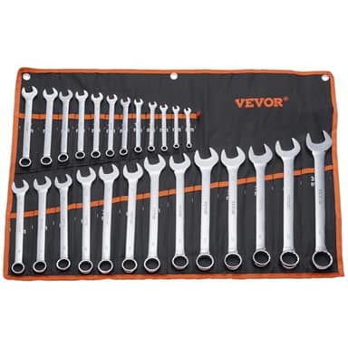VEVOR 25-Piece Metric Combination Wrench Set, 6-32mm, Open End, Carbon Steel, with Roll-up Pouch, Ideal for Household, Garage, Workshop, Auto Repairs