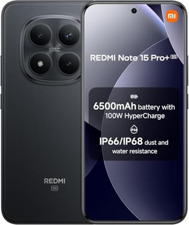 XIAOMI Redmi Note 15 Pro+ Plus 5G Ai (Compatible with Tmobile Mint Tello & Global) (512GB + 12GB) NFC 6.83" 120Hz 200MP Ultra Camera Model 2510ERA8BG Unlocked Dual Sim Liberado (Black)