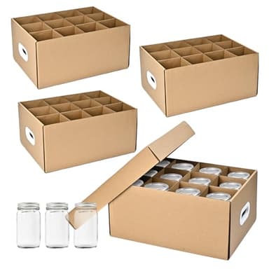 PPXHFV 4 Pcs Canning Jar Storage Boxes,Fits 32 oz Jars Regular or Wide Mouth Canning Jar Storage,12 Cells Mason Jar Storage Boxes, Mason Jar Organizer for Storage & Moving