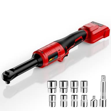 3/8" Extended Cordless Ratchet Wrench for Milwaukee 18V Battery, 74Ft-Lbs Brushless Motor Electric Ratchet with 320RPM Variable Speed, 8 Sockets, 3/8" to 1/4" Adapter, 6" Extension Bar (Tool Only)