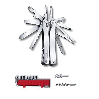 Victorinox Swiss Tool Spirit X Plus Ratchet Swiss Army Knife, 35 Function Swiss Made Multi-Tool with Needle-nose pliers, Wire Cutter, Crate Opener and Large Blade and Nylon Pouch - Silver