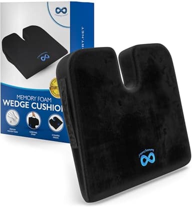 Everlasting Comfort Memory Foam Car Seat Cushion - Tailbone Pain Relief, Driving Seat Cushion for Short People - Office, Wheelchair, Gaming Chair, Travel - Non-Slip, Washable Cover