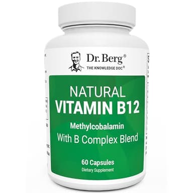 Dr. Berg Natural Vitamin B12 1000 mcg with B Complex Blend - Methylcobalamin B12 for Energy, Nerve Health, and Cognitive Function* - Methylated B12 with Folate - 60 Capsules (2-Month Supply)