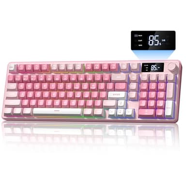 Keymatic Gaming Keyboard Wireless Creamy Keyboard with Media Knob & Screen Cute Keyboard Mechanical Feeling Membrane Keyboard with Number Pad RGB Backlit Tri-Mode BT/2.4GHz/USB-C - Pink