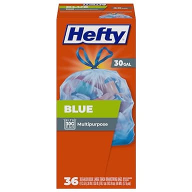 Hefty Blue Trash Bags, Blue, 30 Gallon, 36 Count