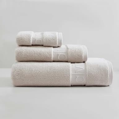 Calvin Klein - Bath Towels, Super Soft & Absorbent Cotton Towels, Zero Twist Construction, Brand Locker Loop for Easy Hanging (Iconic Solid Beige, 3 Piece)