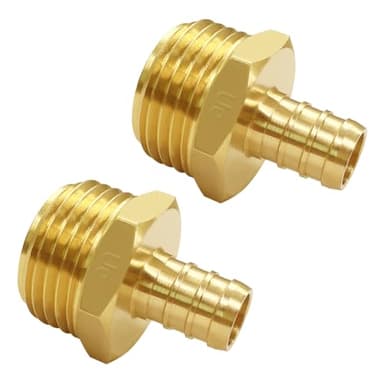 Uenede 2PCS Solid Brass 1/2" PEX Barb to 3/4" GHT Male Garden Hose End Connector Splicer Mender Repair Fitting