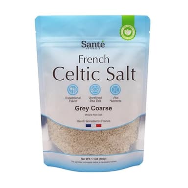 Sante Naturelle Celtic Salt Grey Coarse - 1.1lb (18oz) Unrefined French Sea Salt Organic, Rich in 82+ Minerals Salt, 100% Natural & Hand Harvested Sal Celtica