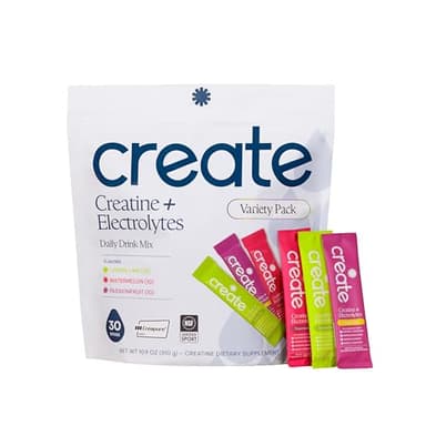 Create Creatine + Electrolytes Mix - Creatine Monohydrate Stick Packs, Supports Energy and Hydration, NSF Certified for Sport, 30 Count, Variety Pack