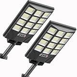 TFKK Solar Street Lights Outdoor Motion Sensor, 6500K Dusk to Dawn LED Solar Flood Light, Waterproof Security Light for Outside Garden Yard Parking Lot, 2PCS