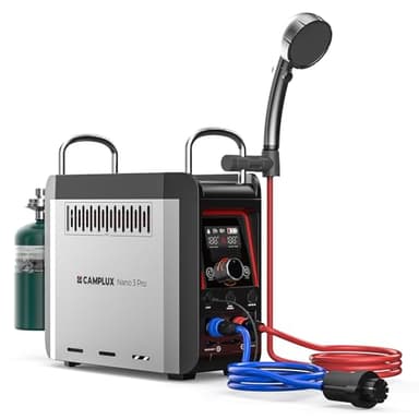 CAMPLUX Nano 3 Pro, Battery Powered Portable Water Heater, 1 lb On-Demand Propane Camping Shower, On Ground Camp Water Heater & Shower Pump, CSA Certified Safety