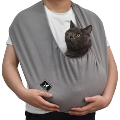 PAWPUBBY Polar Fleece Cat Sling Carrier – Fixed Elastic Strap for Snuggling, Ultra-Soft Hands-Free Pet Cuddle Bag for Indoor Use, Fits Pets 3-13 lbs (Dark Gray, Medium)