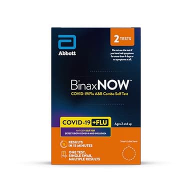 BinaxNOW COVID-19/Flu A&B Combo Self Test, Reliable COVID/Flu Home Test With 15 Minute Results, 2 Tests