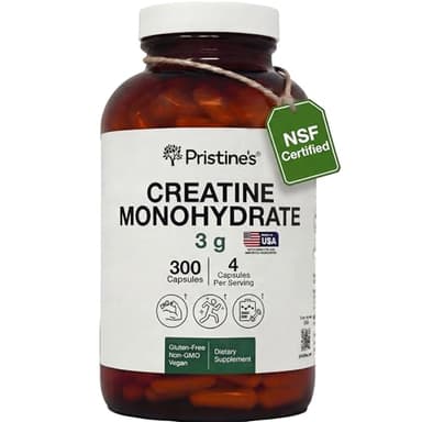 PRISTINE'S Creatine Monohydrate Capsules for Women & Men - NSF Certified 75 Day Supply 3G Muscle Growth Support Supplement - Cognitive & Athletic Performance Support - Enhanced Recovery
