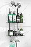 DAOYA Bathroom Shower Caddy Hanging - 3-Tier Organizer with Soap Holder & 6 Hooks for Towels, Sponge; Fits 21mm Shower Head Arm, Black