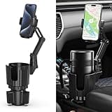 Cup Holder Phone Mount, 2 in 1 Universal Cup Holder Expander Adjustable Base with Phone Mount, Long Arm with 360°Rotation Cup Holder Phone Mount for Car Compatible with All Smartphones