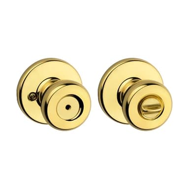 Kwikset Tylo Interior Privacy Door Knob with Lock, Door Handle For Bathroom and Bedroom, Polished Brass Keyless Turn Lock Doorknob, 1 Count (Pack of 1)